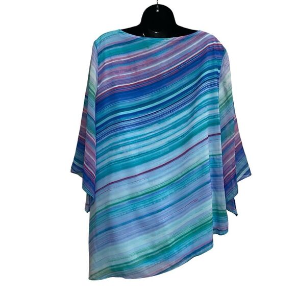 Chico’s Vivid Striped Asymmetrical Top Sz L Petite - Picture 2 of 9